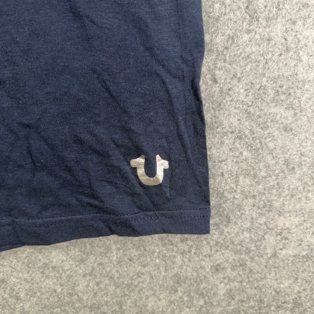 True Religion Mens Navy Blue Short Sleeve Crew Neck Logo T-Shirt Large